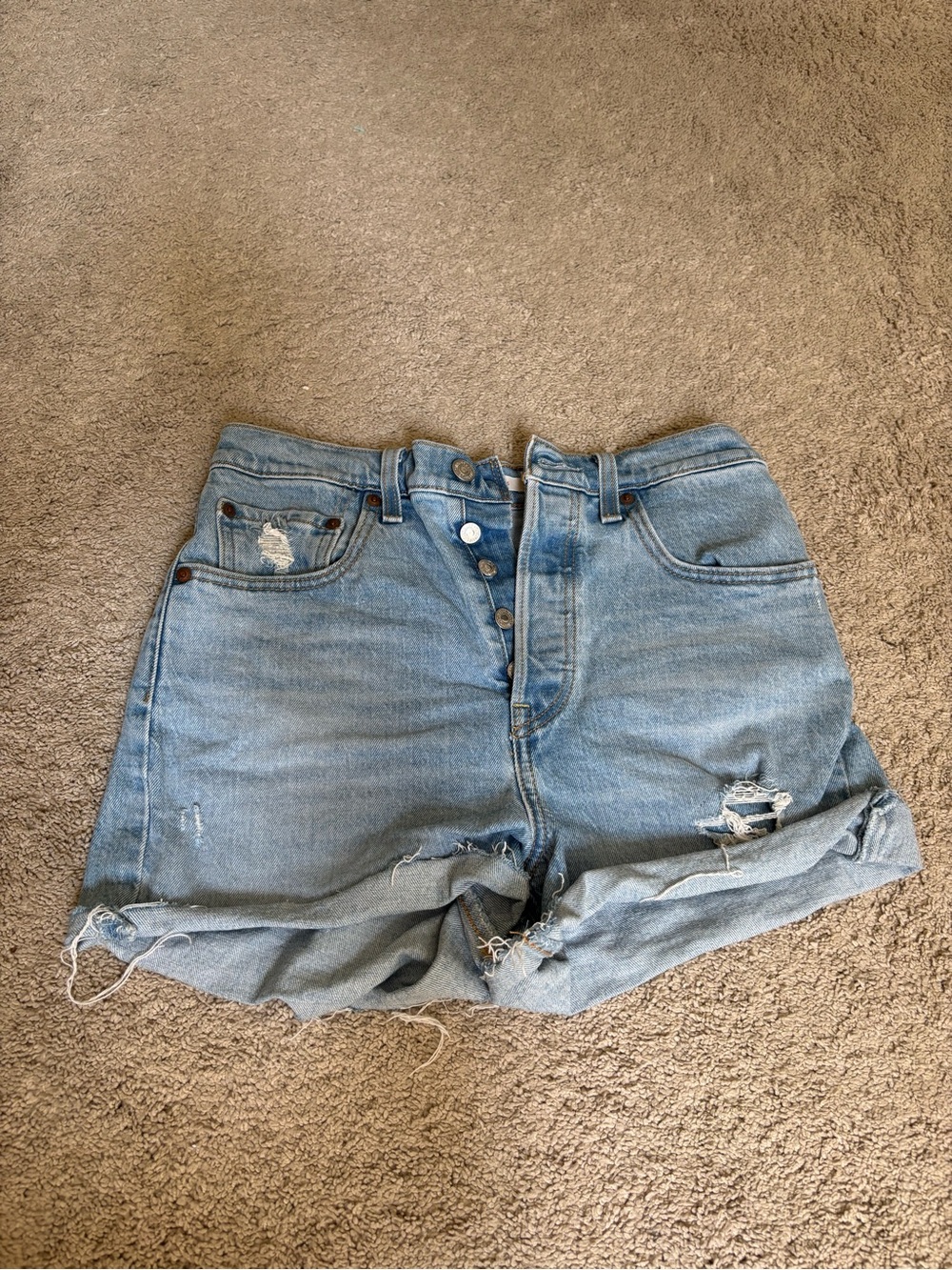 Levi's Light Blue Button-Front Distressed Denim Shorts